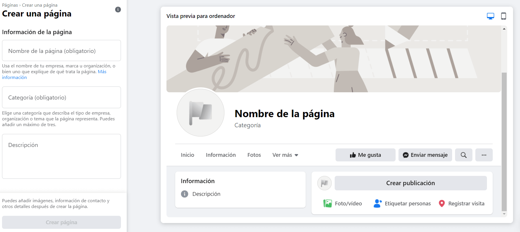 como crear fanpage